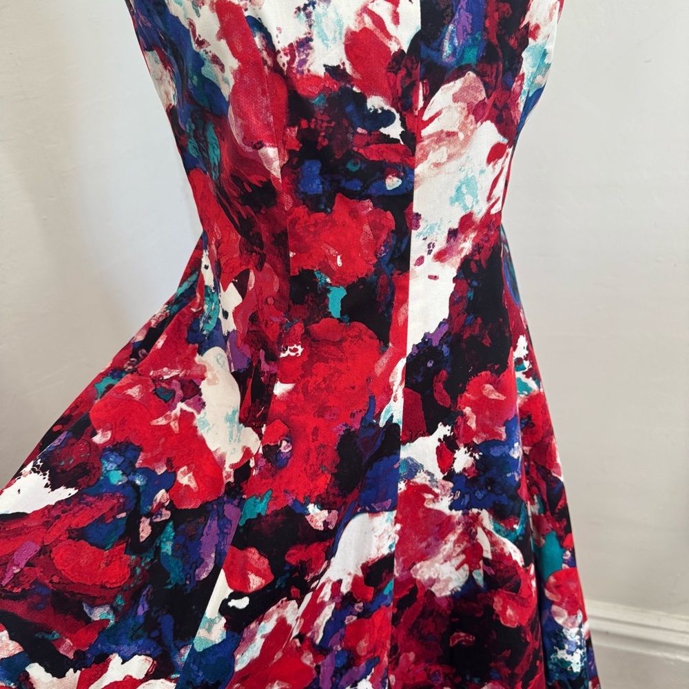 Maggy London Red and Blue Floral Midi Dress - Picture 3 of 9